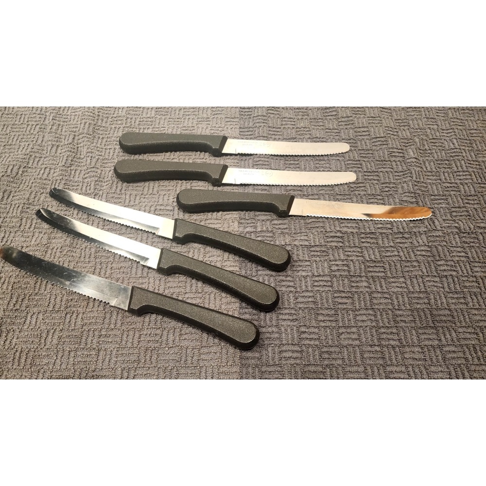 Tramontina 515 Black Plastic Handled Serrated Blade Steak Knives Set of 6 EUC